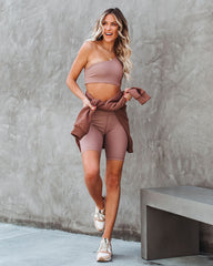 Press One Shoulder Ribbed Sports Bra - Latte