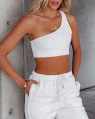 Press One Shoulder Ribbed Sports Bra - Off White