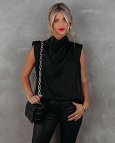 Prestige Satin Cowl Neck Blouse - Black