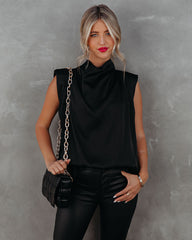 Prestige Satin Cowl Neck Blouse - Black