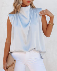 Prestige Satin Cowl Neck Blouse - Blue