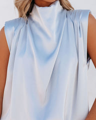 Prestige Satin Cowl Neck Blouse - Blue