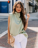 Prestige Satin Cowl Neck Blouse - Sage