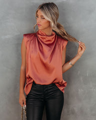 Prestige Satin Cowl Neck Blouse - Terracotta