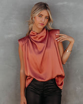 Prestige Satin Cowl Neck Blouse - Terracotta