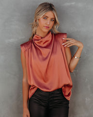 Prestige Satin Cowl Neck Blouse - Terracotta