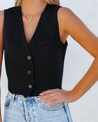 Priam Cropped Button Down Vest - Black