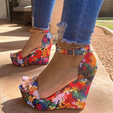 Printed Tropical Style Platform Sandals