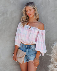 Prisha Cotton Plaid Off The Shoulder Top