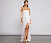 Priya Formal Iridescent Sequin Scroll Dress
