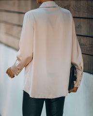 Problem Solved Satin Collared Drape Blouse - Nude