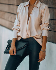 Problem Solved Satin Collared Drape Blouse - Nude
