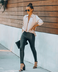 Problem Solved Satin Collared Drape Blouse - Nude