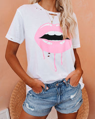 Pucker Up Distressed Cotton Tee