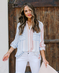 Puerto Rico Striped Button Down Top