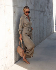 Pull It Together Satin Pocketed Jumpsuit - Olive