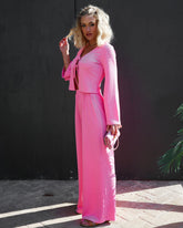 Pushing Limits High Waisted Textured Wide Leg Pants - Pink