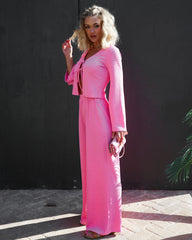 Pushing Limits High Waisted Textured Wide Leg Pants - Pink