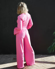 Pushing Limits High Waisted Textured Wide Leg Pants - Pink