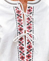 Qadeer Cotton Embroidered Tie Front Top