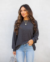 Quinley Knit Raglan Top - Charcoal
