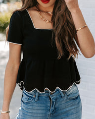 Quita Scalloped Peplum Top - Black
