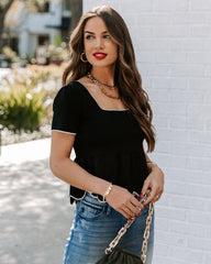 Quita Scalloped Peplum Top - Black