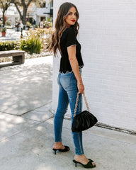 Quita Scalloped Peplum Top - Black