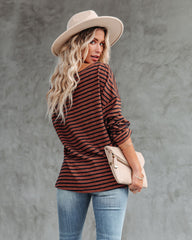 Raelle Cotton Blend Striped Top - Brown Navy