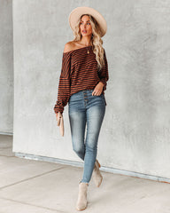 Raelle Cotton Blend Striped Top - Brown Navy