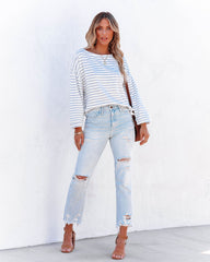 Raelle Cotton Blend Striped Top - Ivory Sky