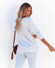 Raelle Cotton Blend Striped Top - Ivory Sky