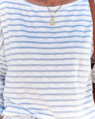 Raelle Cotton Blend Striped Top - Ivory Sky