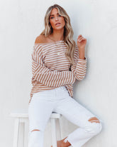 Raelle Cotton Blend Striped Top - Tan Ivory