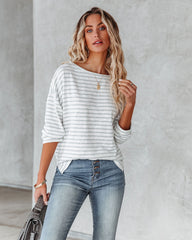 Raelle Cotton Blend Striped Top - White Mint