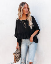 Raisa Relaxed Peplum Top - Black