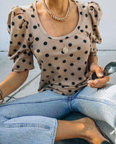 Ralph Cotton Puff Sleeve Polka Dot Top