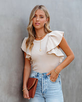 Ramsey Ruffle Knit Top - Beige