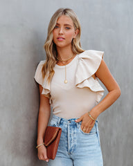 Ramsey Ruffle Knit Top - Beige