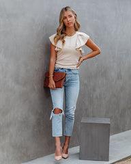 Ramsey Ruffle Knit Top - Beige