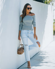 Rana Ribbed Cold Shoulder Knit Top - Silver