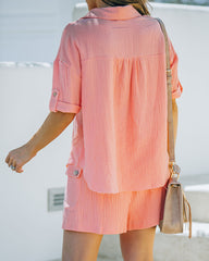 Rayan Cotton Collared Button Down Top - Bright Peach