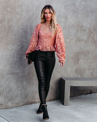 Ready To Mingle Cropped Lace Peplum Blouse - Blush