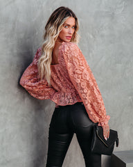 Ready To Mingle Cropped Lace Peplum Blouse - Blush