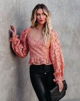 Ready To Mingle Cropped Lace Peplum Blouse - Blush
