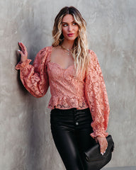 Ready To Mingle Cropped Lace Peplum Blouse - Blush