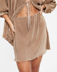 Reba Plisse Slit Mini Skirt - Mocha