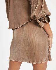 Reba Plisse Slit Mini Skirt - Mocha