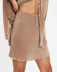 Reba Plisse Slit Mini Skirt - Mocha