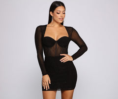 Reese Formal Heat Stone Illusion Mini Dress